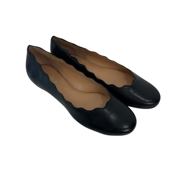 Copper Key Women Black Smooth Lovely Leather Scalloped Ballet Flats Size 8 - Picture 10 of 16